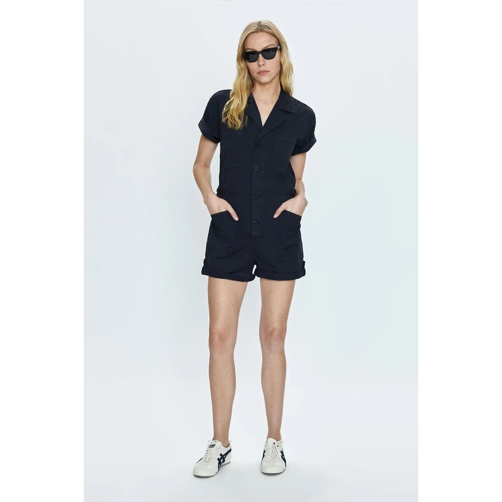NWT Anthropologie Pistola Parker Short Sleeve Romper BLACK SZ S